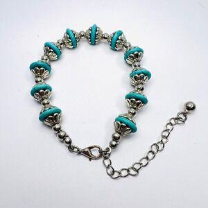 Turquoise Howlite Bracelet Silverplated Beaded Boho Ethnic‎ Western 7" - 10"